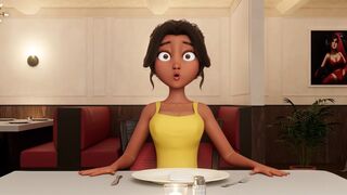 Personal Service ● Restaurant Bliss: Busty Waitress Sucks Shemale Cock Under Table