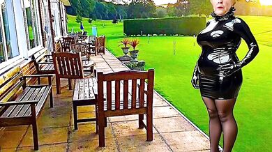 Golf Club Slut Shiny PVC Plastic Skirt High Heels Stocking Slut Granny Porn Slut