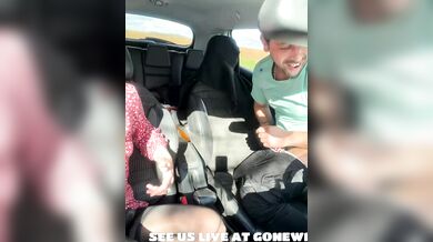 Blonde in stockings flashes pussy in car with boyfriend