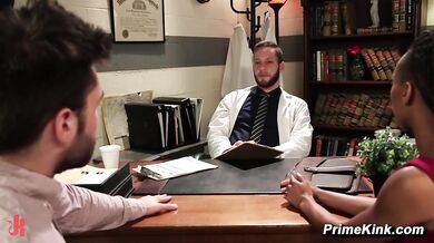 Mall cop titty fucks Oktoberfest hottie in his office